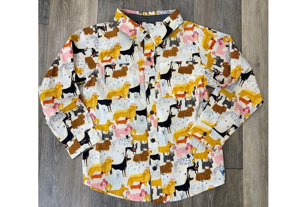 Pink Chicken Blue Rooster Dog Park Button Front Shirt Boys 10Y